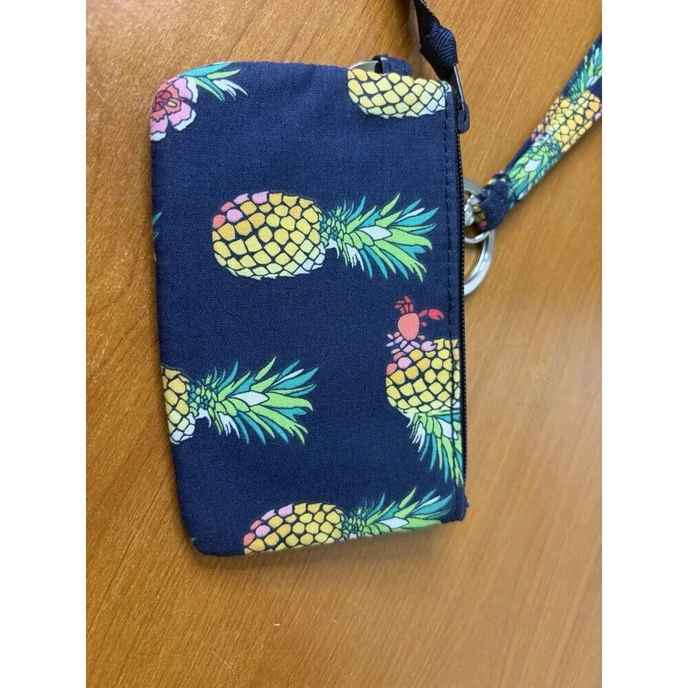 Vera Bradley Signature Lanyard And Zip ID Case Navy Toucan Party/pineapple 5x3.5